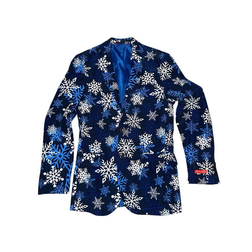 Sz 36 Shinesty Stay Weird & Shine On Men's Blue 2 Buttons Snowflakes Sport Coat